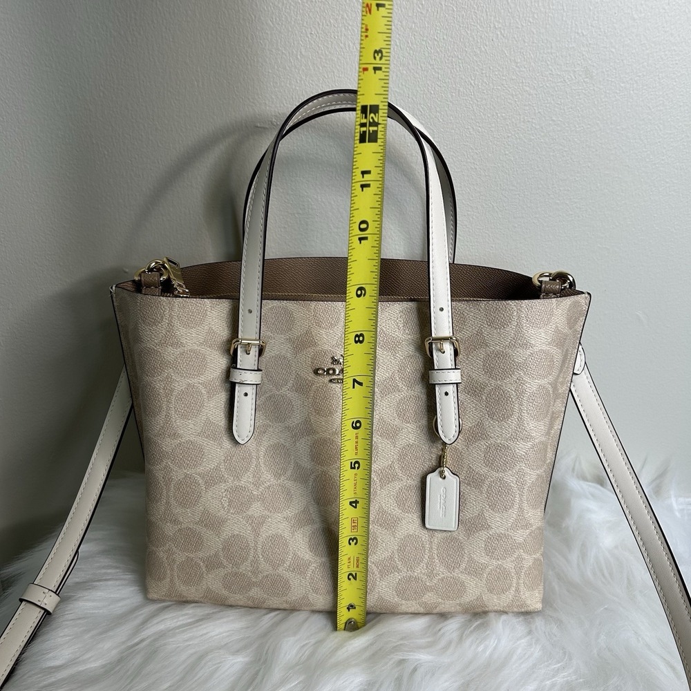 Coach Mollie Tote 25 Sand Chalk Signature Canvas Leather Bag NEW - Picture 12 of 13